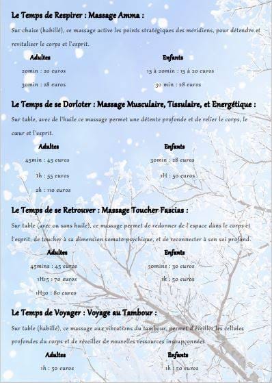 massages amma liste prix